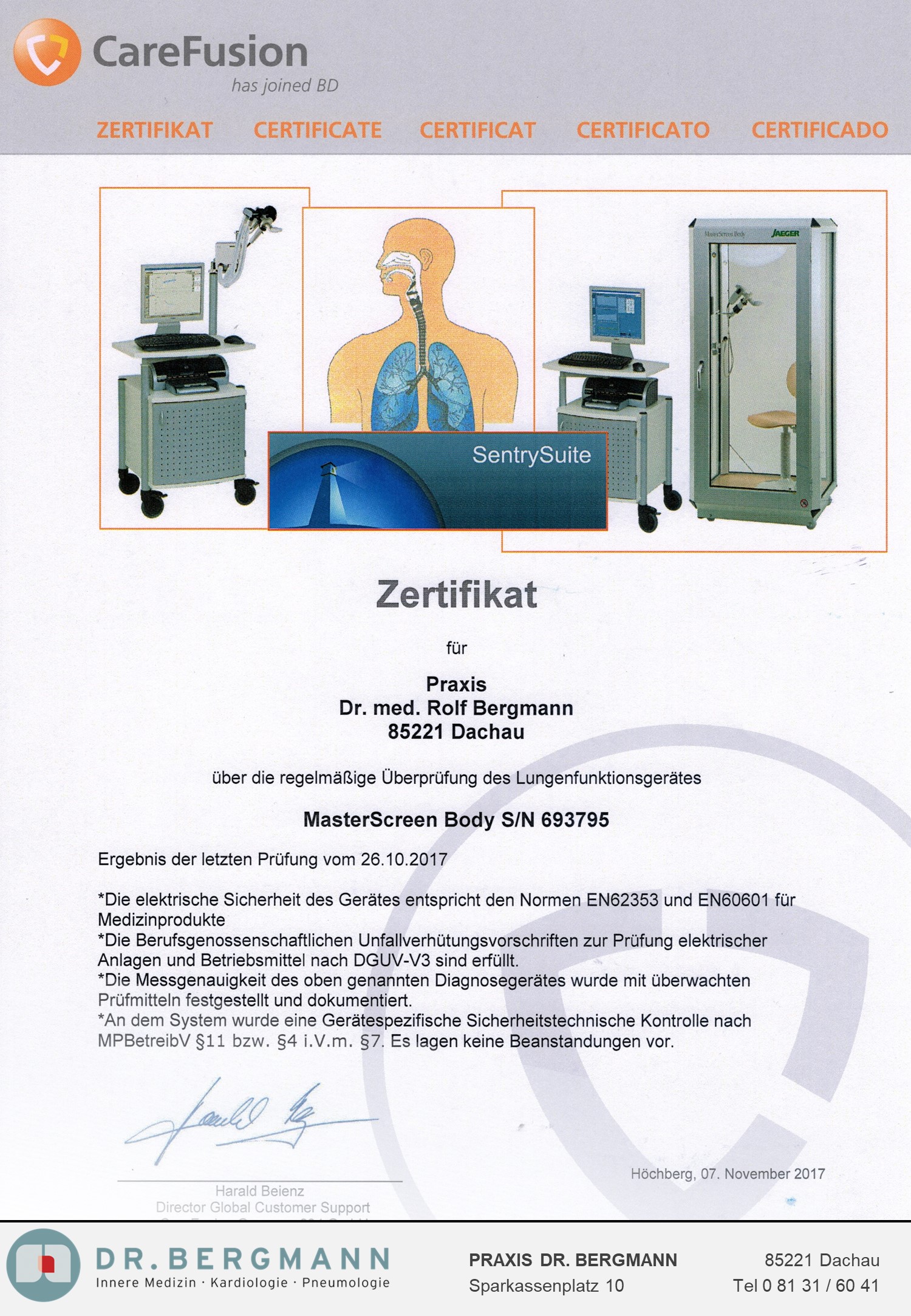 Wartungszertifikat Lungenfunktion | PRAXIS DR. BERGMANN