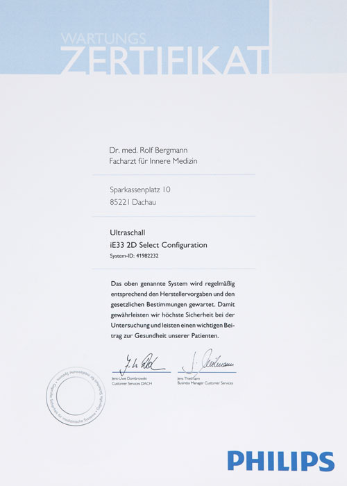 Wartungszertifikat | Praxis Dr. Bergmann